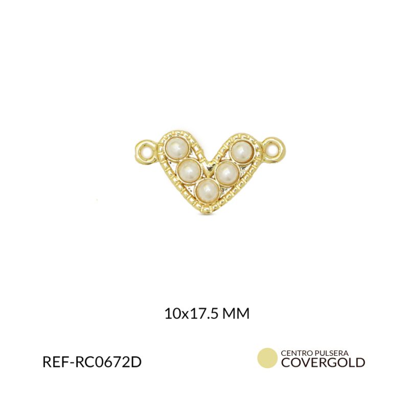 Centro pulsera rodinado corazón 10x17.5mm x und