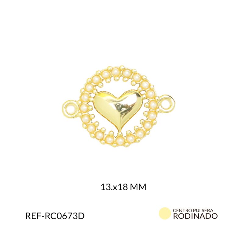Centro pulsera rodinado corazón 13x18mm x und