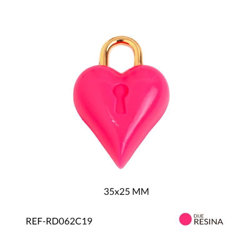 Dije resina corazón fucsia 35x25mm x und