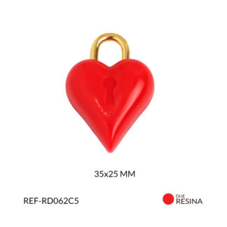Dije resina corazón rojo 35x25mm x und