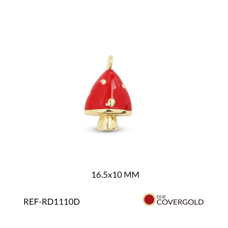 Dije covergold hongo resina roja puntos dorados 16.5x10mm x und