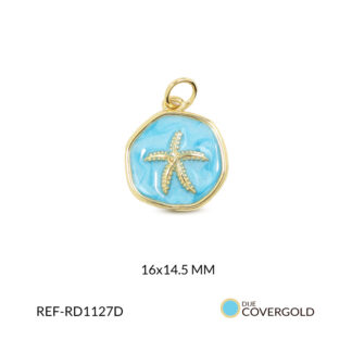 Dije covergold circular azul estrella de mar dorada 16x14.5mm x und