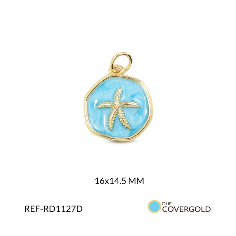 Dije covergold circular azul estrella de mar dorada 16x14.5mm x und