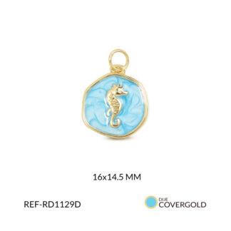 Dije covergold circular azul caballito dorado 16x14.5mm x und