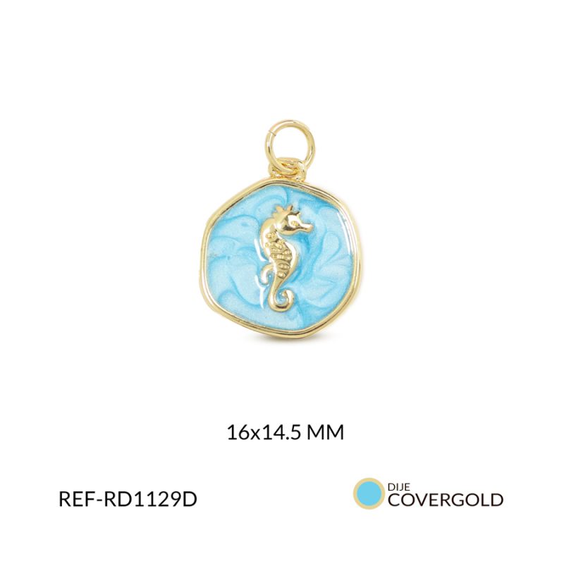Dije covergold circular azul caballito dorado 16x14.5mm x und