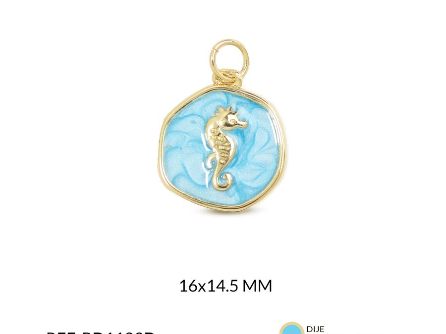 Dije covergold circular azul caballito dorado 16×14.5mm x und