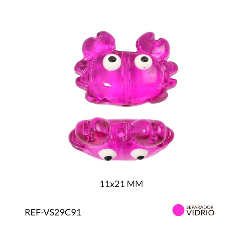 Separador vidrio cangrejo traslucido fucsia 11x21mm x und