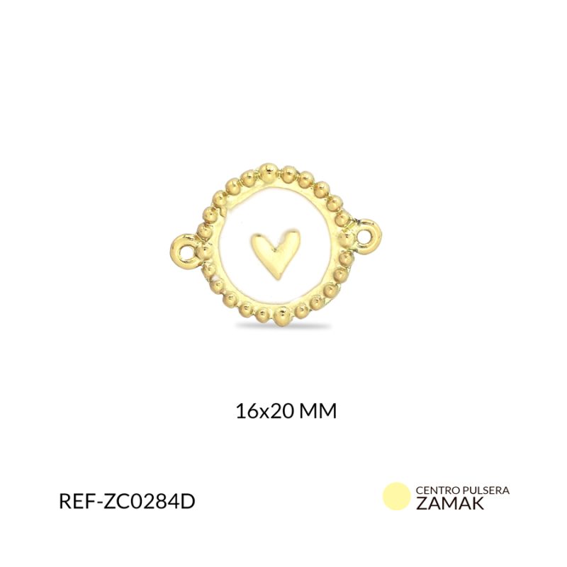 Centro pulsera zamak circulo corazon resina blanca 16x20mm x und