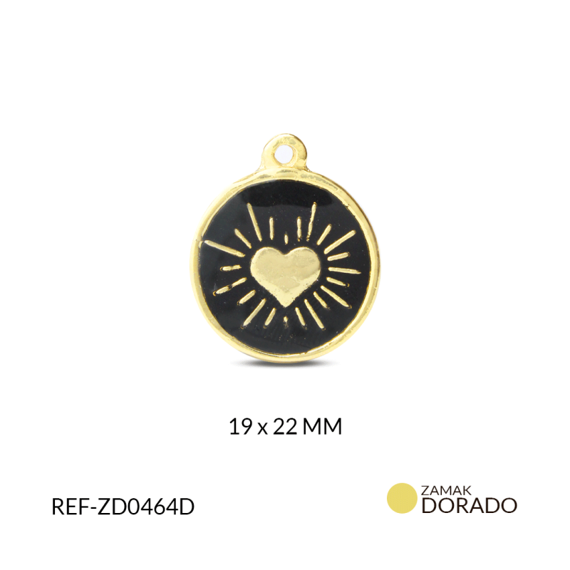 Dije zamak circulo corazon destello resina negra 22x19mm x und