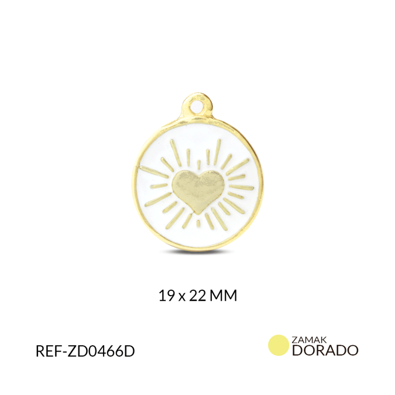 Dije zamak circulo corazon dorado destello resina blanca 22x19mm x und