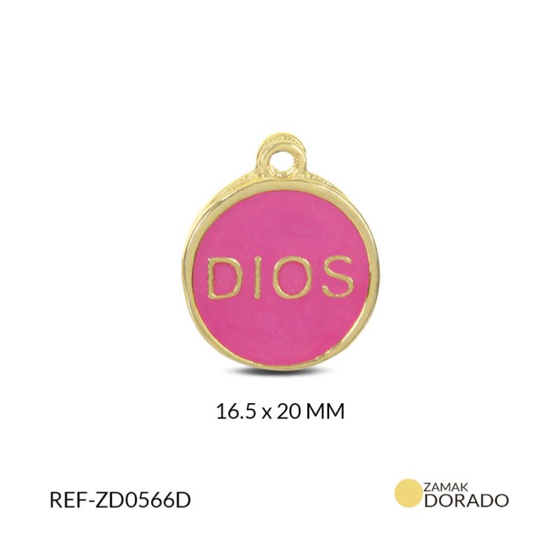 Dije zamak circulo dios resina fucsia 16.5x20mm x und