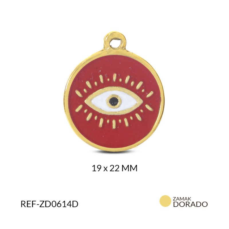 Dije zamak circulo ojo pestaña resina roja 19x23mm x und