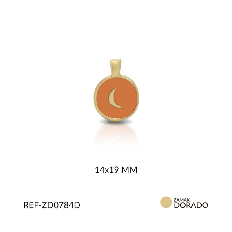 Dije zamak circular luna resina naranja 19x14mm x und