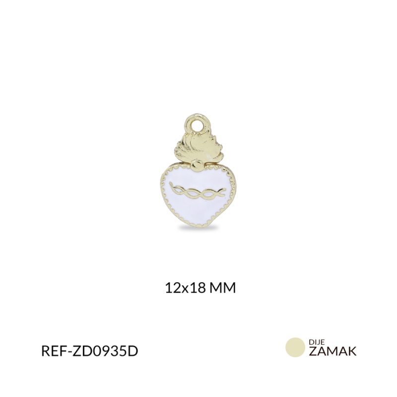 Dije zamak sagrado corazón resina blanco arco dorado 12x18mm x und