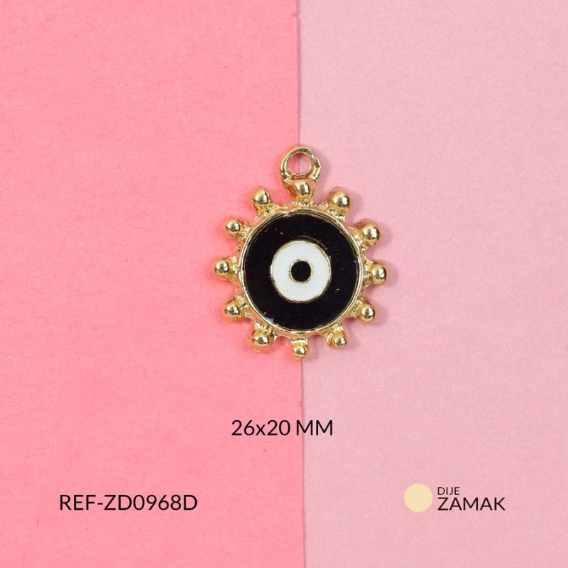 Dije zamak ojo turco puntos resina negra 26x20mm x und