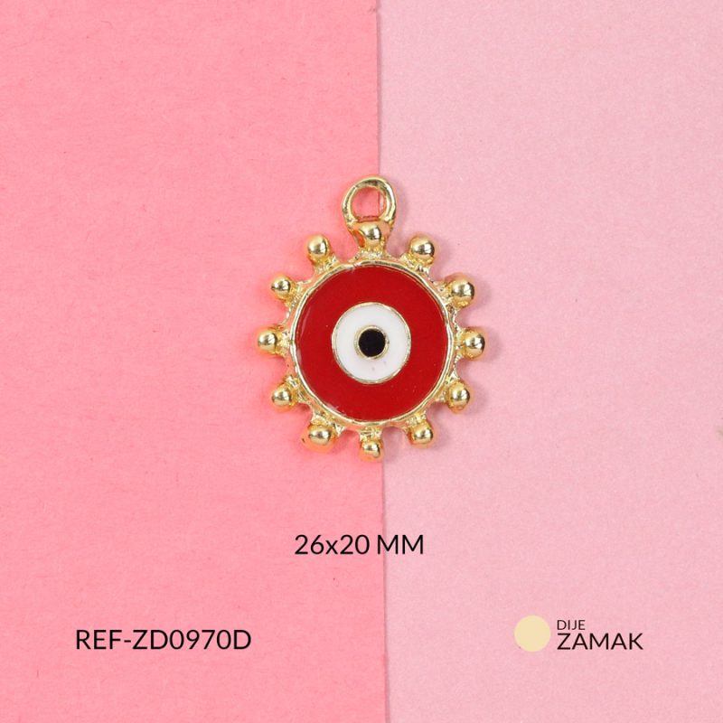 Dije zamak ojo turco puntos resina roja 26x20mm x und