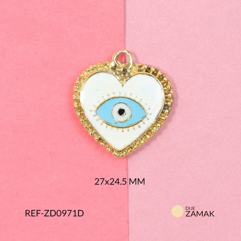 Dije zamak corazón blanco ojo blanco azul 27x24.5mm x und