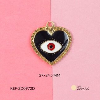 Dije zamak corazón resina negra ojo rojo 27x24mm x und