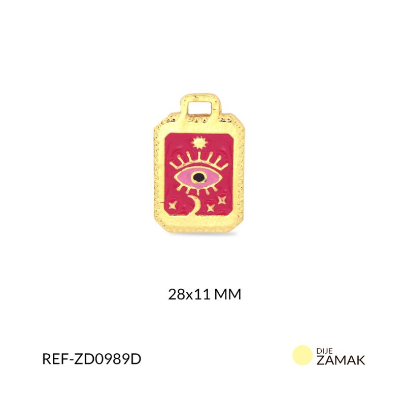 Dije zamak rectángulo rosado ojo luna y sol 28x11mm x und