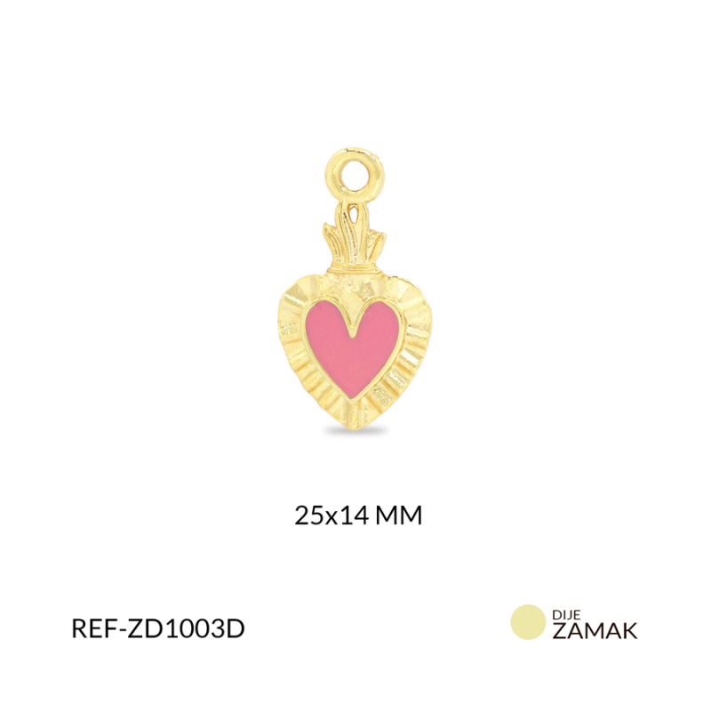Dije zamak corazon fuego resina rosa 25x14mm x und