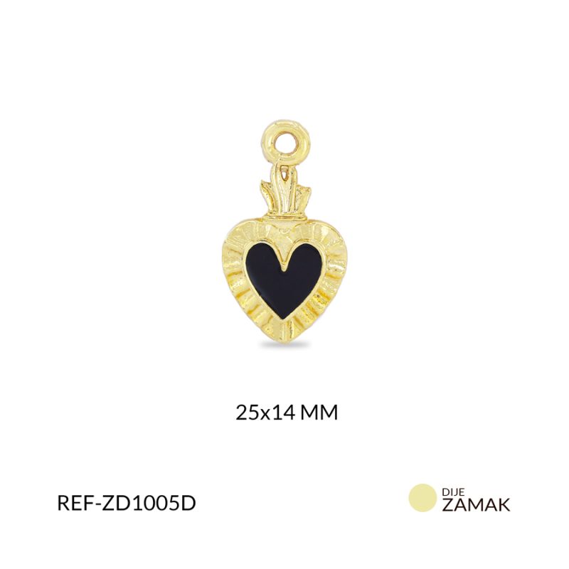 Dije zamak corazon fuego resina negra 25x14mm x und