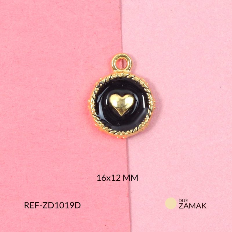 Dije corazón grabado resina negra 16x12mm x und