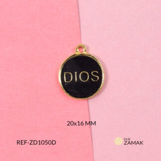 Dije zamak circulo DIOS resina negra 16x20mm x und