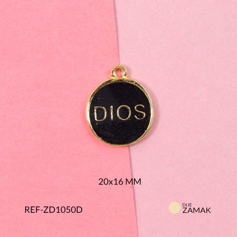 Dije zamak circulo DIOS resina negra 16x20mm x und