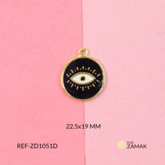 Dije zamak circulo ojo pestaña resina negra 19x22.5mm x und