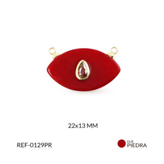 Piedra natural rojo ojo circón plateado 22x13mm x und
