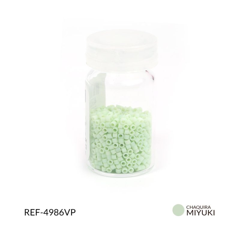 Mostacilla miyuki mate verde pastel x5 gramos