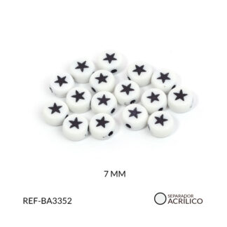 Separador acrílico redondo plano blanco estrella negra 7mm x20 gramos