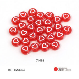 Separador acrílico rojo corazon blanco 7mm x10 gramos