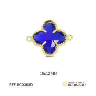 Centro pulsera rodinado trébol cristal azul 15x12mm x und