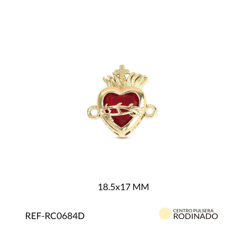 Centro pulsera rodinado sagrado corazon 18.5x17mm x und
