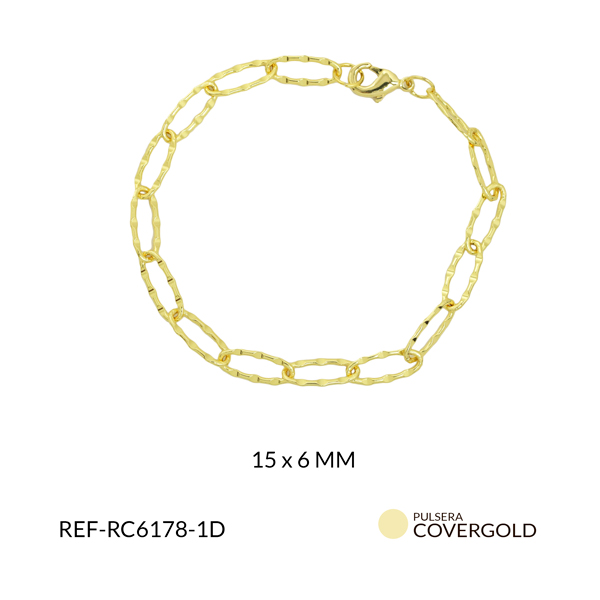 Pulsera covergold eslabón redondo ovaladao texturizado plano 15x5mm
