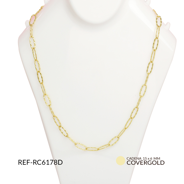 Cadena covergold eslabón redondo ovalado grabado plano 15x6mm
