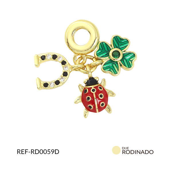 Dije rodinado pandora trébol herradura mariquita  x und