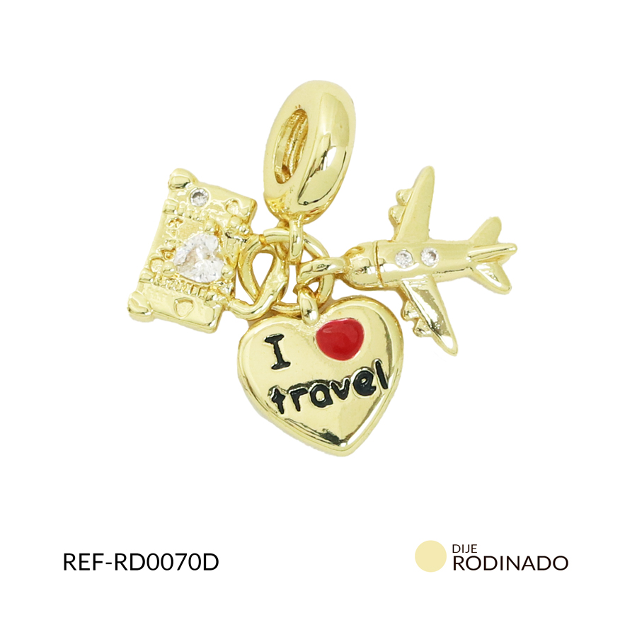 Dije rodinado pandora trio avión, pasaporte, corazón x und