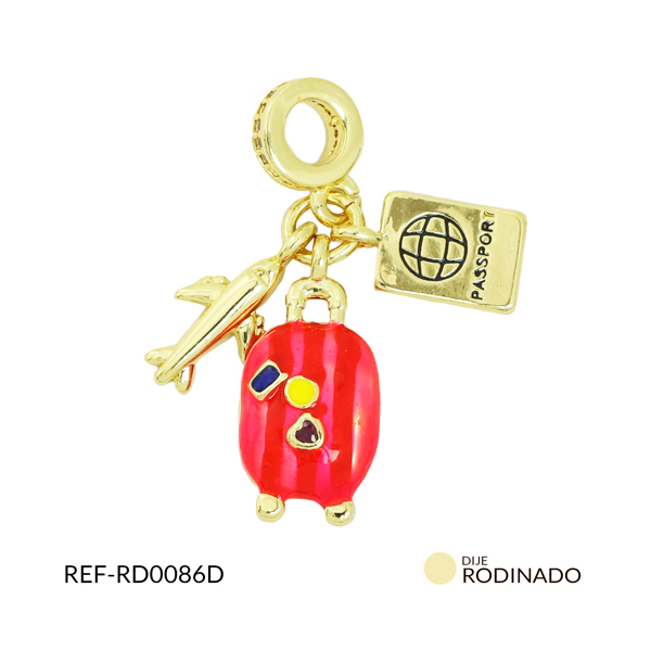 Dije rodinado pandora maleta, avión pasaporte x und