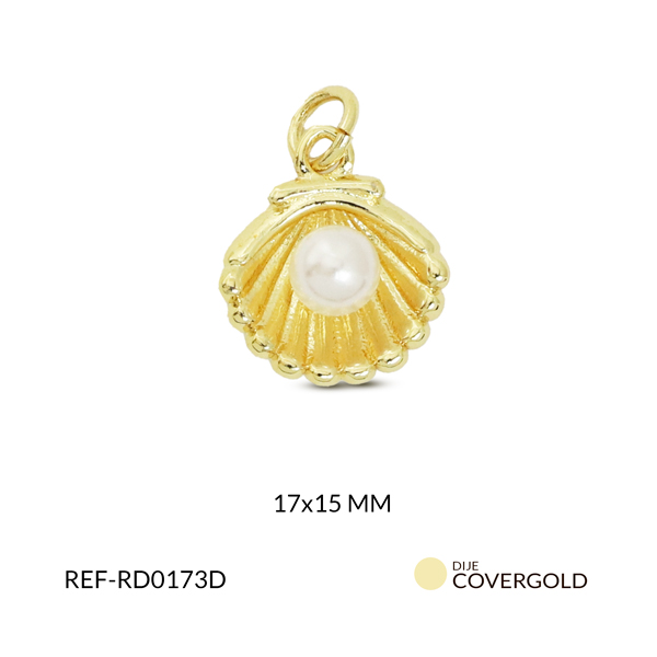 Dije covergold concha estriada perla blanca 17x15mm x und