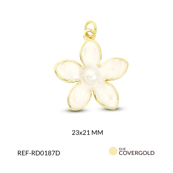 Dije covergold flor margarita resina blanca perla 23x21mm x und