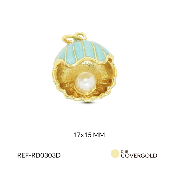 Dije covergold concha de mar abierta con perla 5mm x und