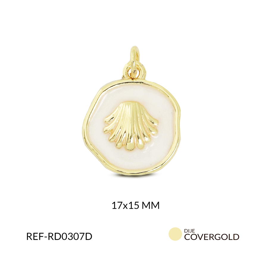 Dije covergold redondo blanco centro concha de mar 17x15mm