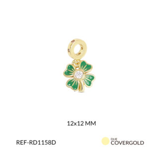 Dije rodinado trébol circón plateado resina verde 12mm x und1