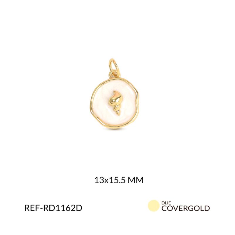 Dije covergold circular resina pelada caracol dorado 13x15.5mm x und