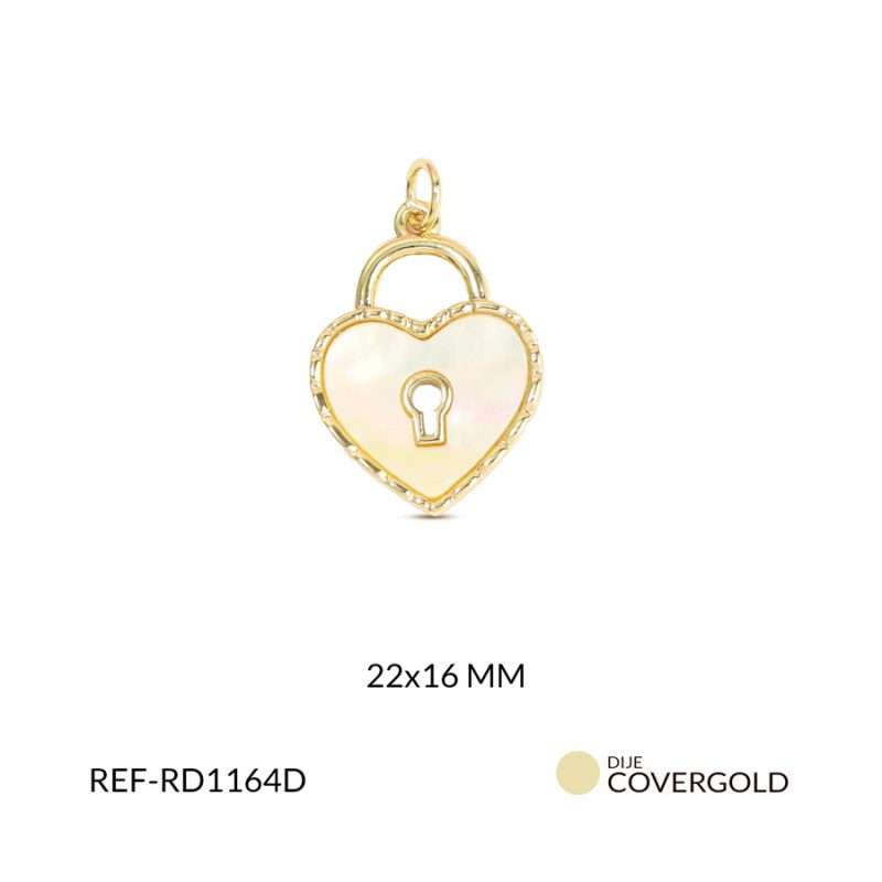 Dije corazon covergold candado nácar 22x16mm x und
