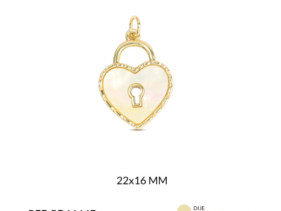 Dije corazon covergold candado nácar 22x16mm x und