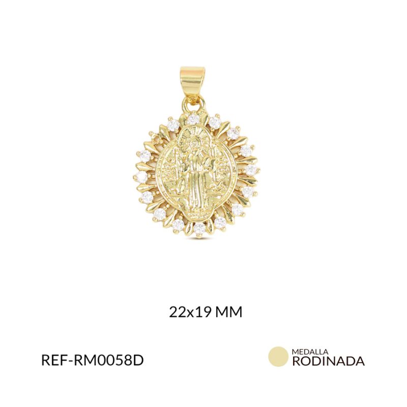 Medalla rodinado san benito circón plateado 22x19mm x und