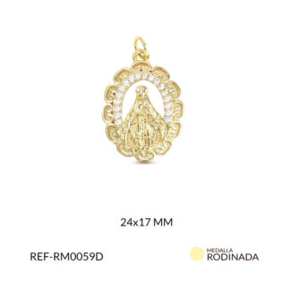 Medalla rodinada ovalada virgen milagrosa circón plateado 24x17mm x und